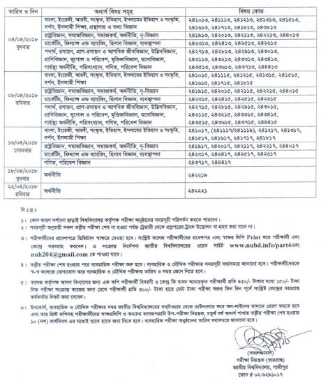 জাতীয় বিশ্ববিদ্যালয়ের ২০১৭ সালের অনার্স ৪র্থ বর্ষ পরীক্ষার পরিবর্তিত সময়সূচী