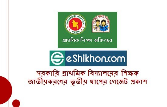 সরকারি প্রাথমিক বিদ্যালয়ের শিক্ষক জাতীয়করণের তৃতীয় ধাপের গেজেট প্রকাশ
