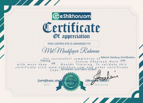 Certificate for User Md.Mushfiqur Rahman