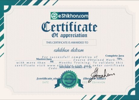 Certificate for User eshikhon dotcom