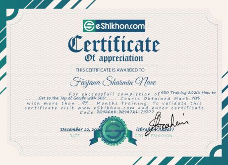 Certificate for User Farjana Sharmin Nave