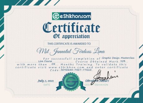 Certificate for User Mst Jannatul Ferdous Lima