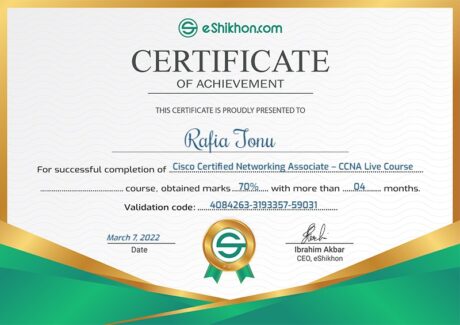 Certificate for User rafia tonu