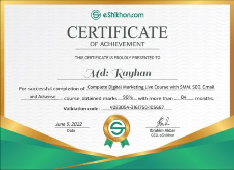 Certificate for User Md: Rayhan