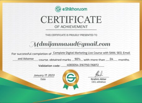 Certificate for User mdmijanmasud@gmail.com