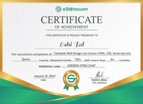 Certificate for User eshi bd